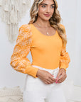 Round Neck Puff Floral Sleeve Blouse - Online Only