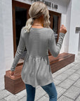 Waffle-Knit V-Neck Long Sleeve Blouse - Online Only