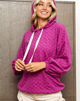 BiBi Brushed Checker Drawstring Long Sleeve Hoodie