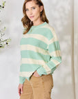 Sew In Love Full Size Contrast Striped Round Neck Sweater