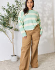 Sew In Love Full Size Contrast Striped Round Neck Sweater