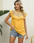 Spliced Lace Ruffled Blouse - Online Only