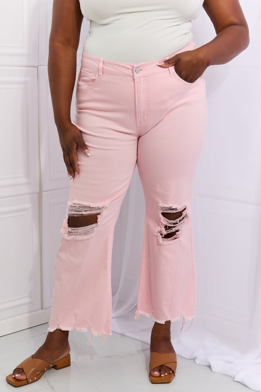 RISEN Miley Distressed Ankle Flare Jeans - Online Only