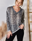 Hailey & Co Full Size Snakeskin V-Neck Long Sleeve Top