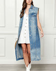 Veveret Full Size Distressed Sleeveless Longline Denim Jacket