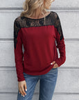Lace Long Sleeve Round Neck Tee - Online Only