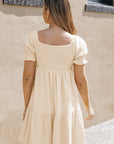 Smocked Square Neck Flounce Sleeve Mini Dress - Online Only