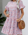 Ditsy Floral Flounce Sleeve Tiered Dress - Online Only