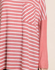 Culture Code Oversize Striped Round Neck Long Sleeve Slit T-Shirt