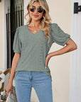 Eyelet Puff Sleeve V-Neck Top - Online Only
