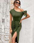 Asymmetrical Front Slit Midi Dress - Online Only