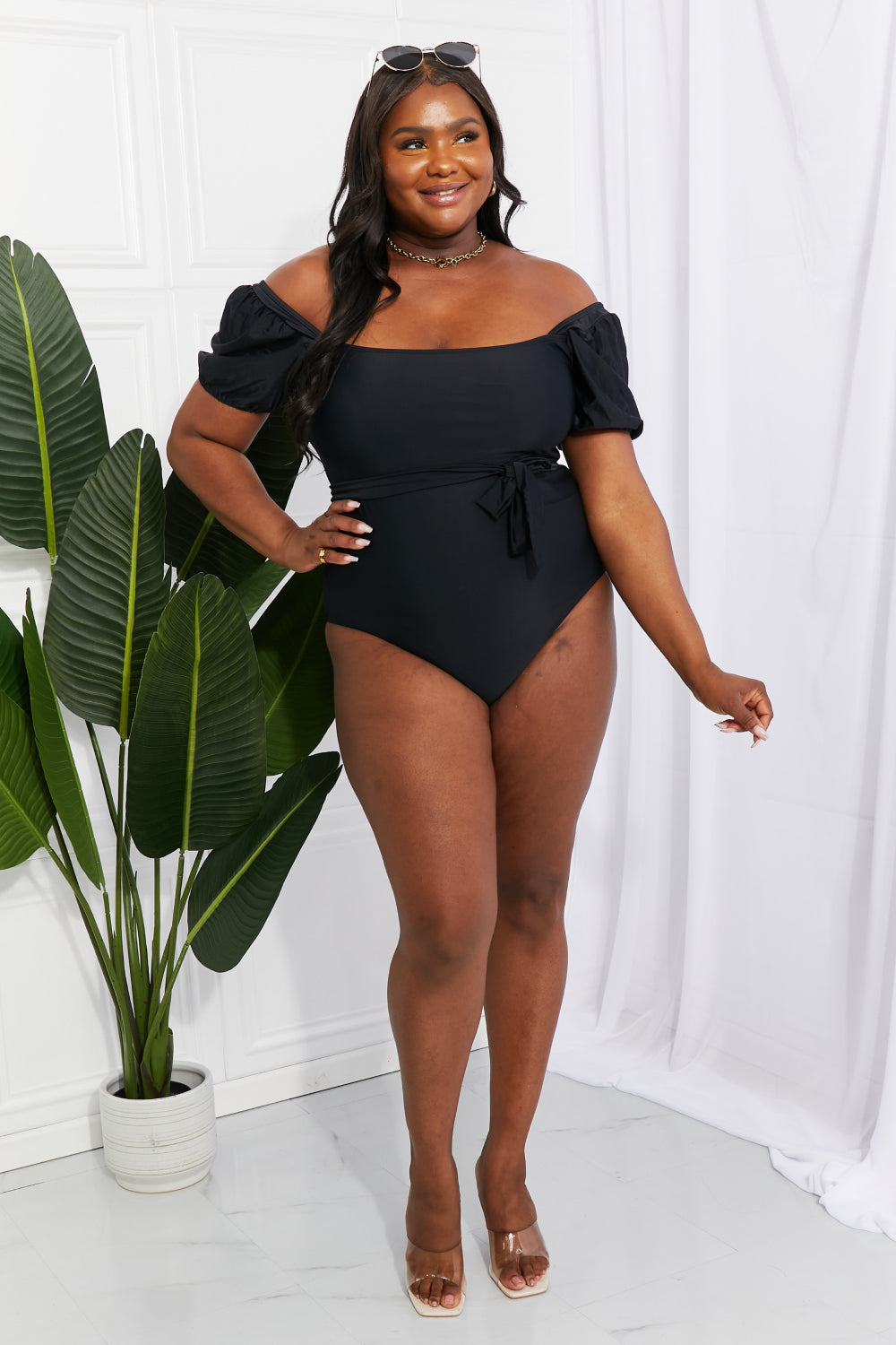 Marina West Swim Salty Air Puff Sleeve One-Piece in Black - Online Only