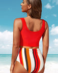 Half Snap Square Neck Tankini Set - Online Only