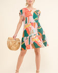 And The Why Printed Double Ruffle Sleeve Dress