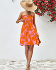 Floral Frill Trim Strapless Smocked Dress - Online Only