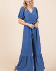 GeeGee Full Size V-Neck Belted Wide Leg Jumpsuit