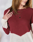 Hailey & Co Full Size Color Block Dropped Shoulder Knit Top