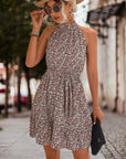 Floral Frill Trim Keyhole Sleeveless Dress - Online Only