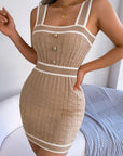 Contrast Trim Decorative Button Sleeveless Knit Dress - Online Only