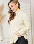 Heimish Full Size Long Sleeve Turtleneck Sweater with Side Slit