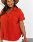 Zenana Full Size Summer Breeze Gauze Short Sleeve Shirt in Copper - Online Only