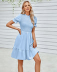 Smocked Short Flounce Sleeve Dress - Online Only
