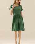 Ninexis Full Size Round Neck Ruched Dress with Pockets