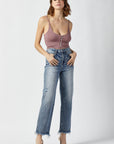 RISEN High Waist Raw Hem Straight Jeans