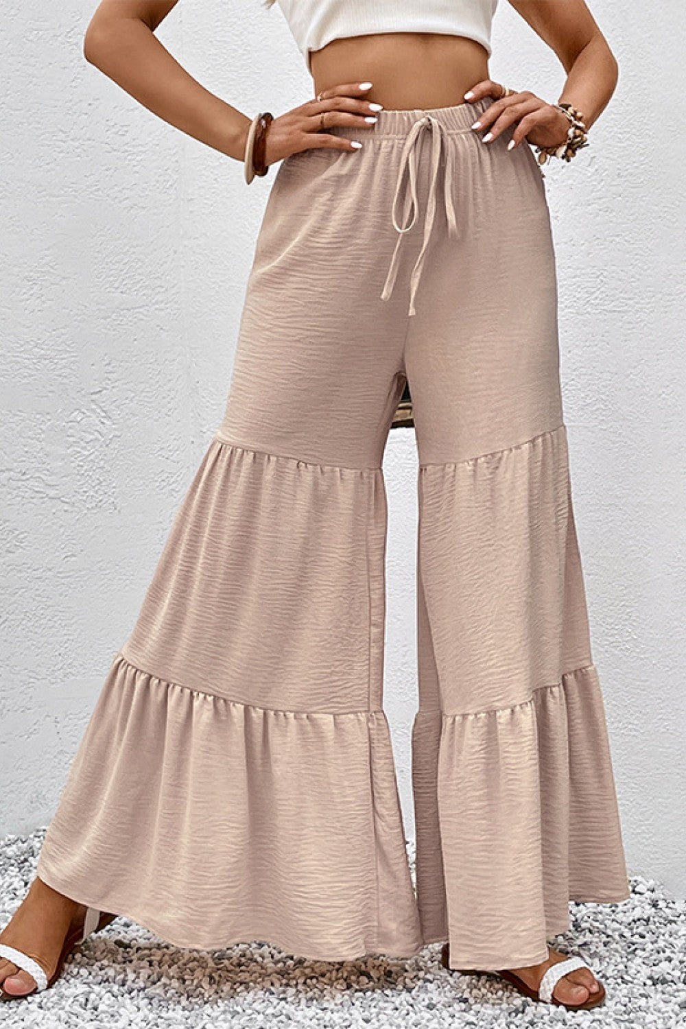 Drawstring Waist Tiered Flare Culottes -  Online Only