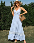 Spaghetti Strap Smocked Waist Spliced Lace Dress - Online Only
