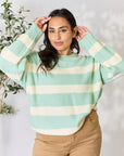 Sew In Love Full Size Contrast Striped Round Neck Sweater