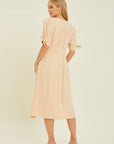 HEYSON Full Size Textured Linen V-Neck Button-Down Midi Dress