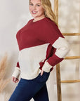 Hailey & Co Full Size Color Block Dropped Shoulder Knit Top