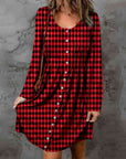 Double Take Full Size Plaid Round Neck Long Sleeve Magic Dress