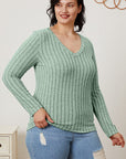 Basic Bae Full Size Ribbed V-Neck Long Sleeve T-Shirt