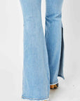 Judy Blue Full Size Mid Rise Raw Hem Slit Flare Jeans