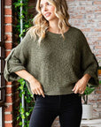 Veveret Round Neck Roll-Up Sweater