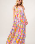 And The Why Full Size Printed Tie Shoulder Tiered Maxi Dress