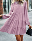 Tied Ruffle Collar Puff Sleeve Mini Dress - Online Only