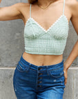 Leto Gingham Daisy Trim Smocked Bustier in Sage - Online Only