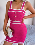 Contrast Trim Decorative Button Sleeveless Knit Dress - Online Only