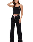 Contrast Trim Cropped Cami and Pants Loungewear Set - Online Only