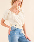 And The Why Cotton Gauze Back Waist Tie Cropped Blouse