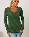 Basic Bae Full Size Ribbed V-Neck Long Sleeve T-Shirt