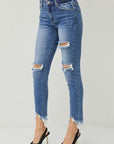 RISEN Distressed Frayed Hem Slim Jeans