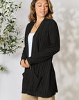 Basic Bae Full Size Ribbed Open Front Cardigan with Pockets