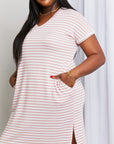Heimish Horizontal Stripe Side Slit V-Neck Dress - Online Only