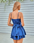Spaghetti Strap Ruched Tie Back Romper - Online Only