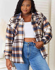 Double Take Plaid Button Front Shirt Jacket with Breast Pockets