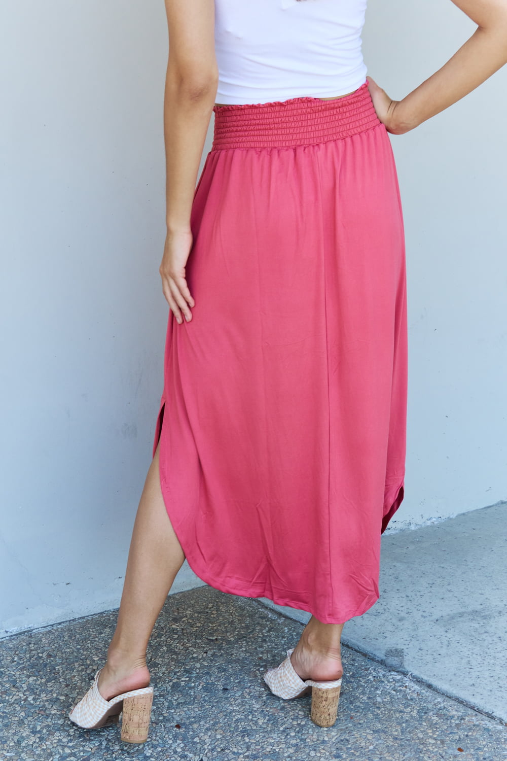 Doublju Comfort Princess High Waist Scoop Hem Maxi Skirt in Hot Pink - Online Only